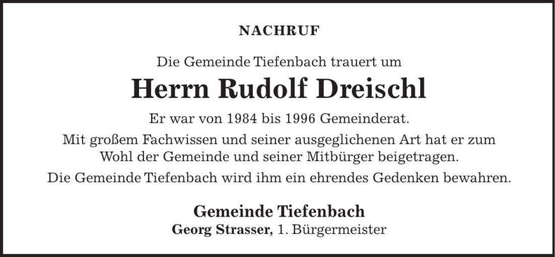 Traueranzeige Rudolf Dreischl