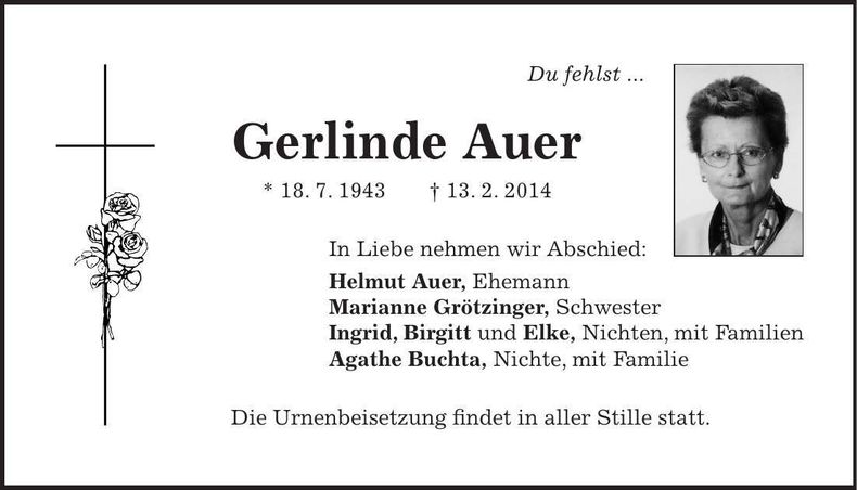 Traueranzeige Gerlinde Auer