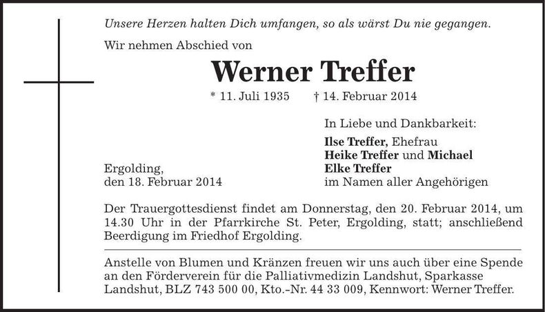 Traueranzeige Werner Treffer
