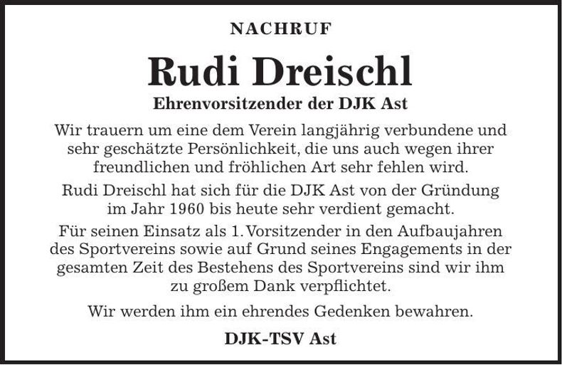 Traueranzeige Rudi Dreischl