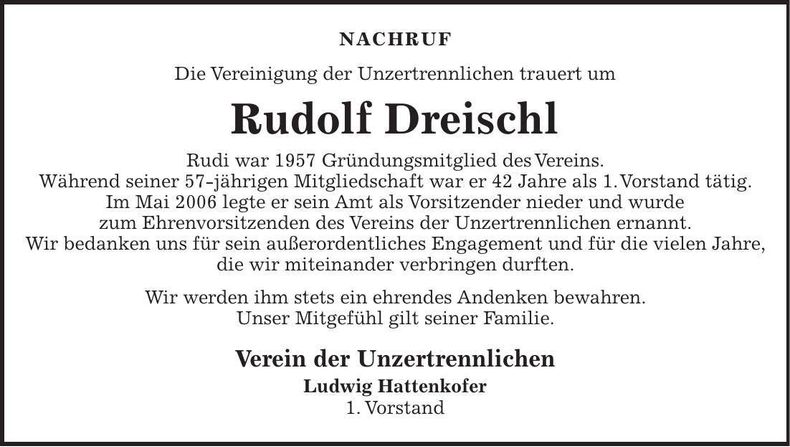 Traueranzeige Rudolf Dreischl
