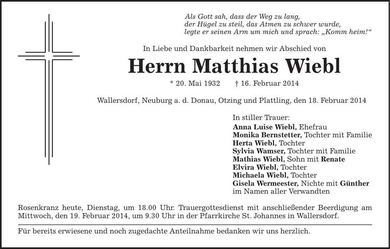 Traueranzeige Matthias Wiebl