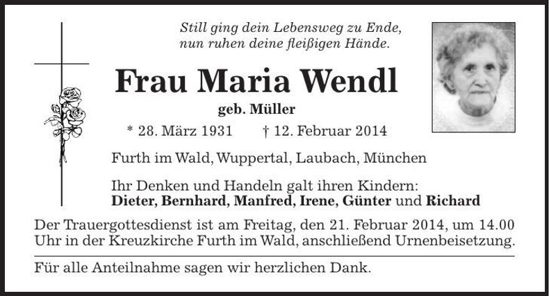 Traueranzeige Maria Wendl