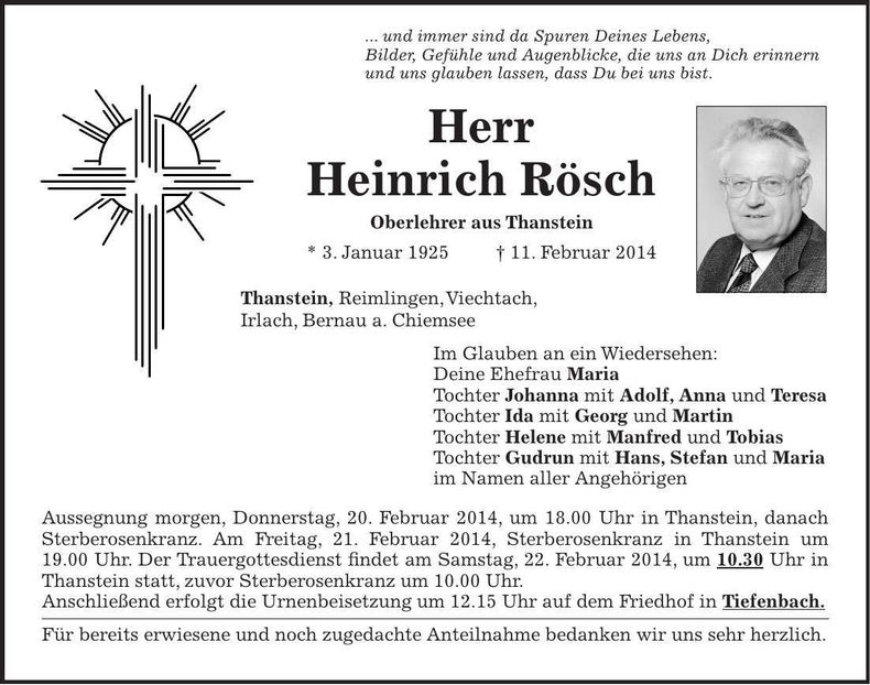 Traueranzeige Heinrich Rösch