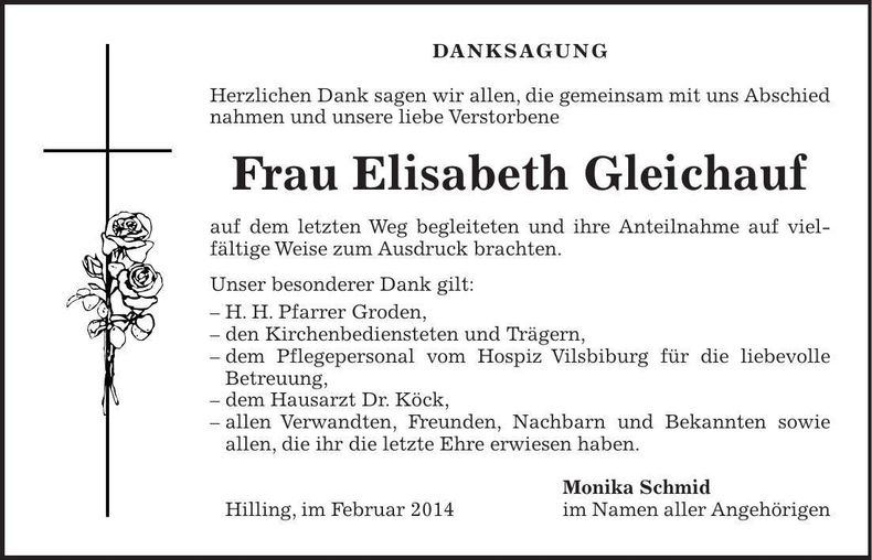 Traueranzeige Elisabeth Gleichauf