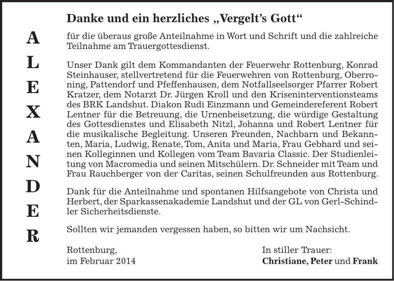 Traueranzeige Alexander Knonisch