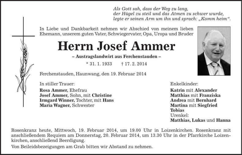 Traueranzeige Josef Ammer