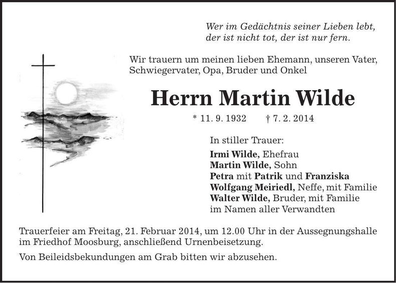 Traueranzeige Martin Wilde