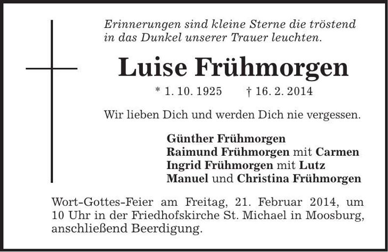 Traueranzeige Luise Frühmorgen