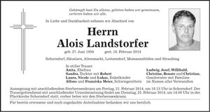 Traueranzeige Alois Landstorfer