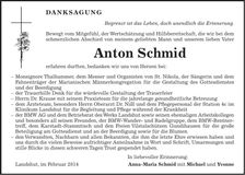 Traueranzeige Anton Schmid