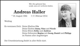 Traueranzeige Andreas Haller