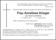 Traueranzeige Anneliese Krieger