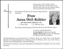 Traueranzeige Anna Öttl-Köhler