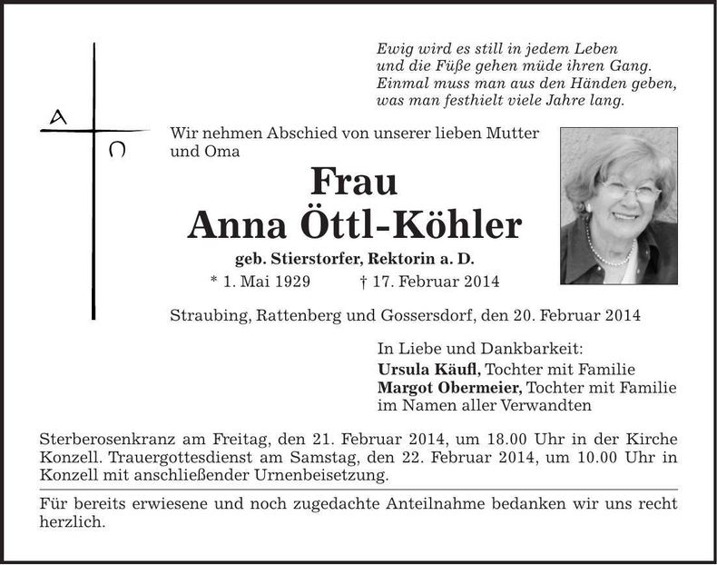 Traueranzeige Anna Öttl-Köhler
