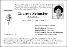 Traueranzeige Therese Schuster