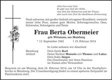 Traueranzeige Berta Obermeier