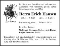 Traueranzeige Erich Hansen