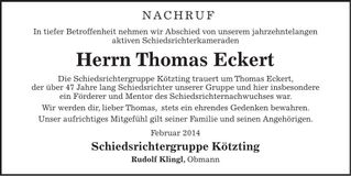 Traueranzeige Thomas Eckert