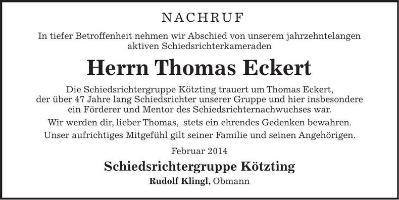 Traueranzeige Thomas Eckert