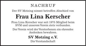 Traueranzeige Lina Kerscher