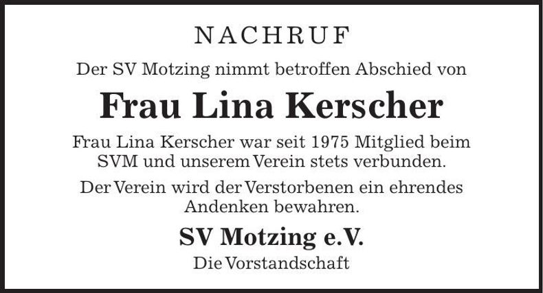 Traueranzeige Lina Kerscher