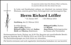 Traueranzeige Richard Löffler