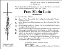 Traueranzeige Maria Lutz