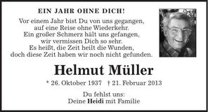 Traueranzeige Helmut Müller