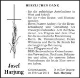 Traueranzeige Josef Harjung