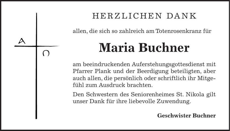 Traueranzeige Maria Buchner