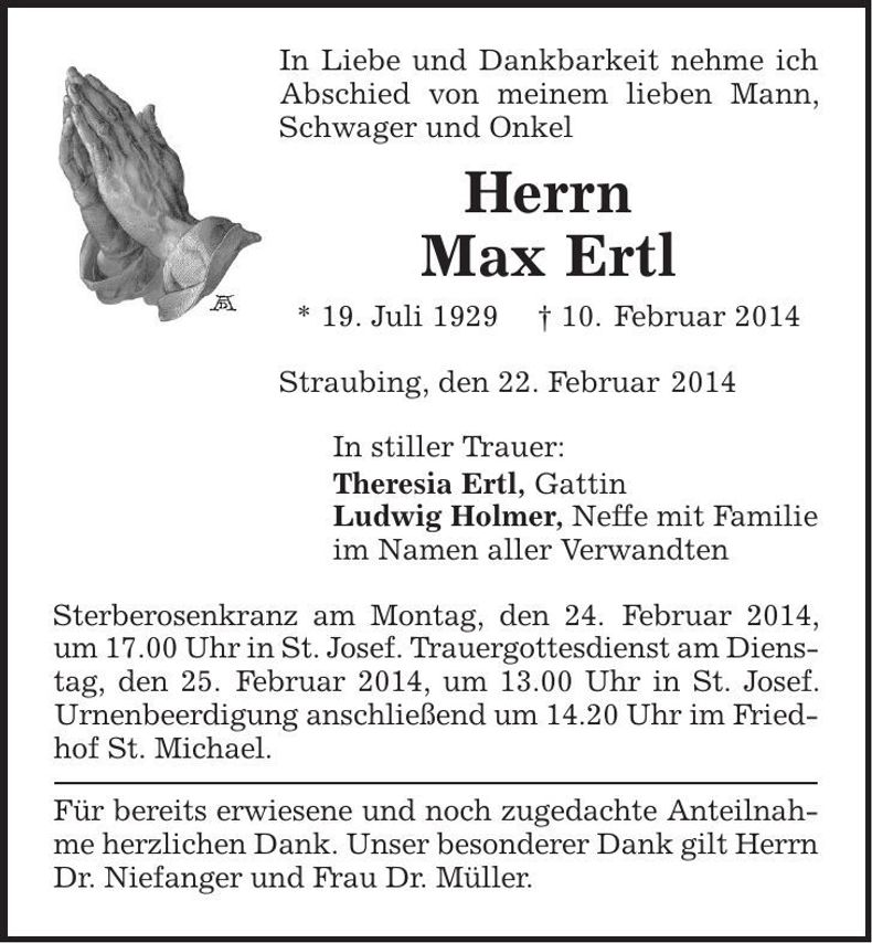 Traueranzeige Max Ertl