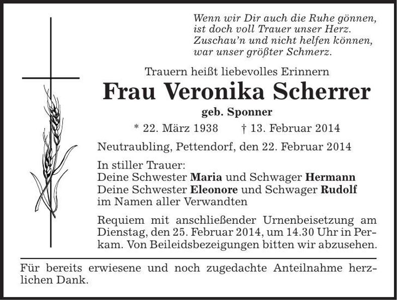 Traueranzeige Veronika Scherrer