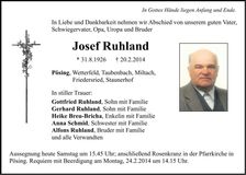 Traueranzeige Josef Ruhland