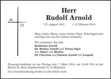 Traueranzeige Rudolf Arnold