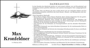 Traueranzeige Max Kronfeldner