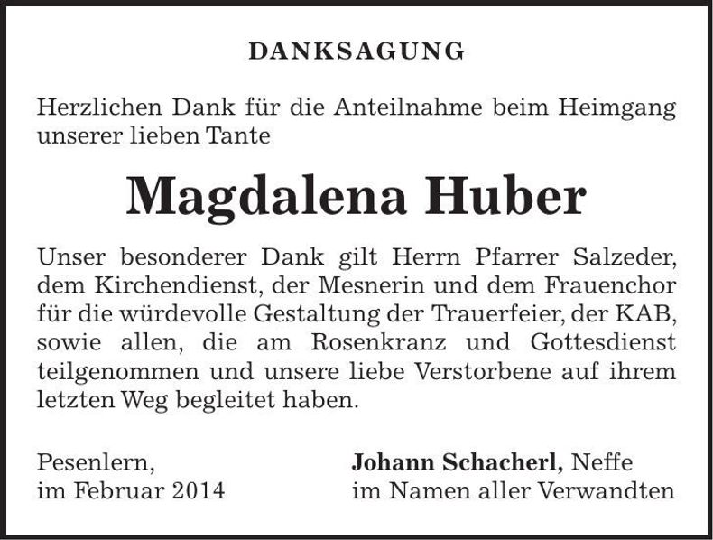 Traueranzeige Magdalena Huber