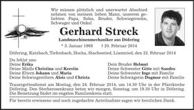 Traueranzeige Gerhard Streck