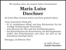 Traueranzeige Maria Luise Daschner