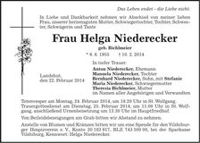Traueranzeige Helga Niederecker