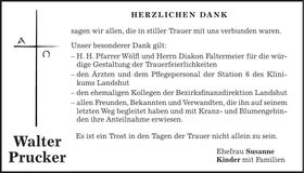 Traueranzeige Walter Prucker