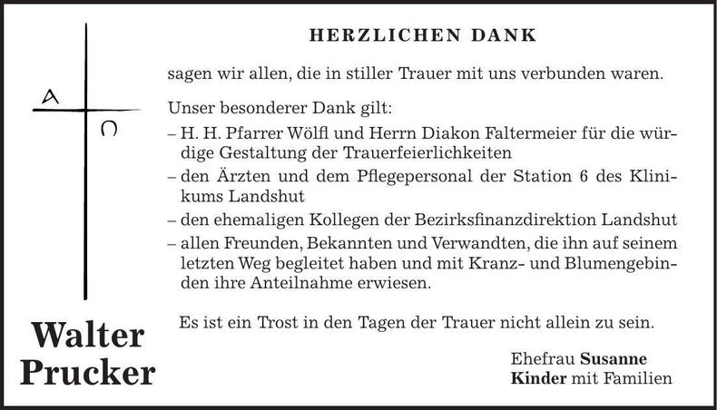 Traueranzeige Walter Prucker