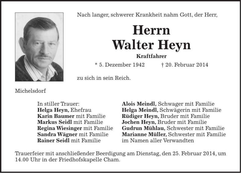 Traueranzeige Walter Heyn