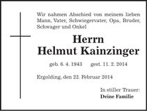 Traueranzeige Helmut Kainzinger