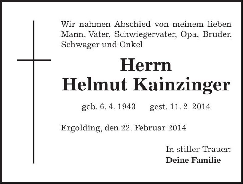 Traueranzeige Helmut Kainzinger