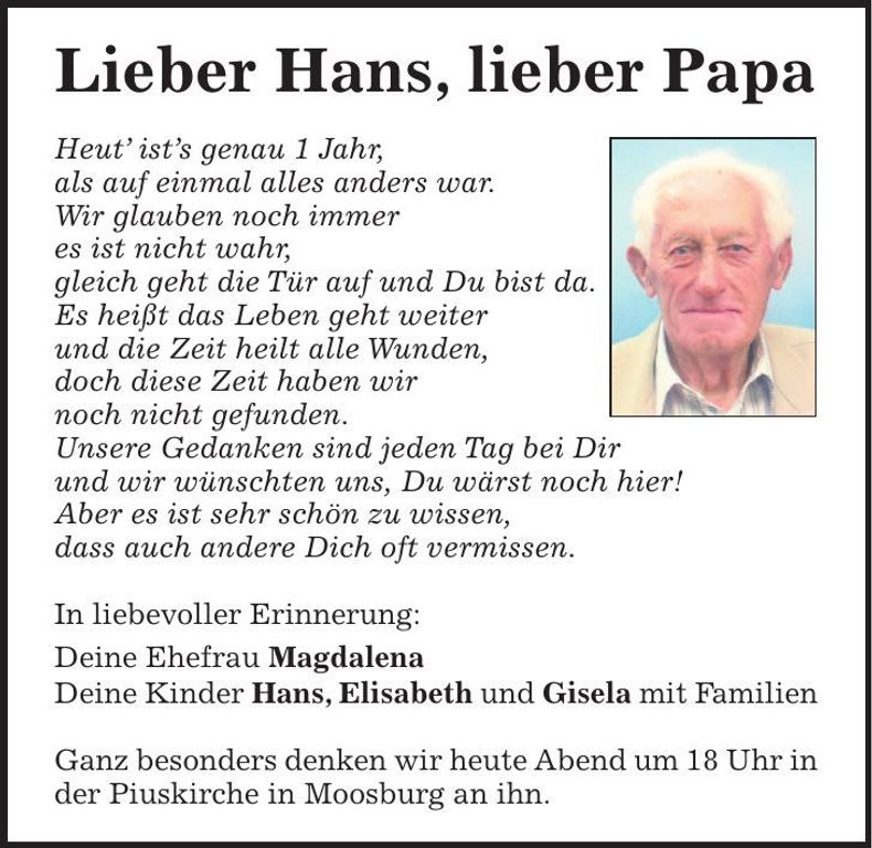 Traueranzeige Johann Körger
