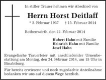 Traueranzeige Horst Deitlaff