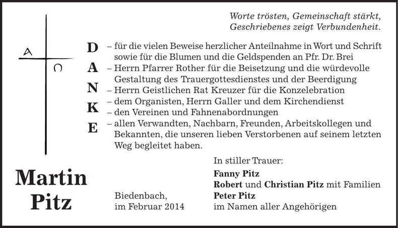 Traueranzeige Martin Pitz