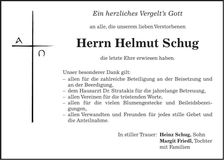 Traueranzeige Helmut Schug