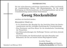 Traueranzeige Georg Steckenbiller